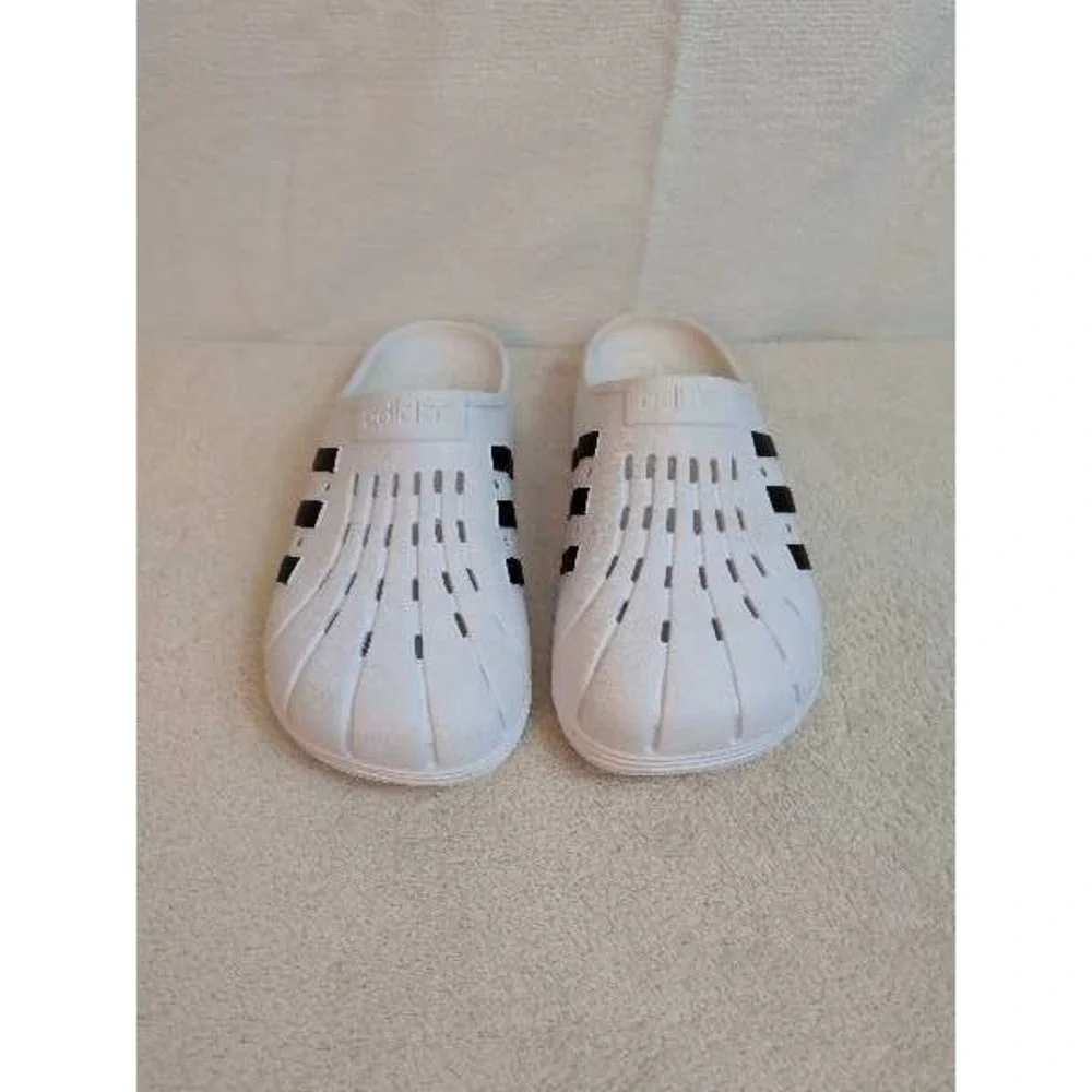 Adidas Adilette Aqua Slides White Black 3 Stripe Athleisure Clogs Mules Mens 8